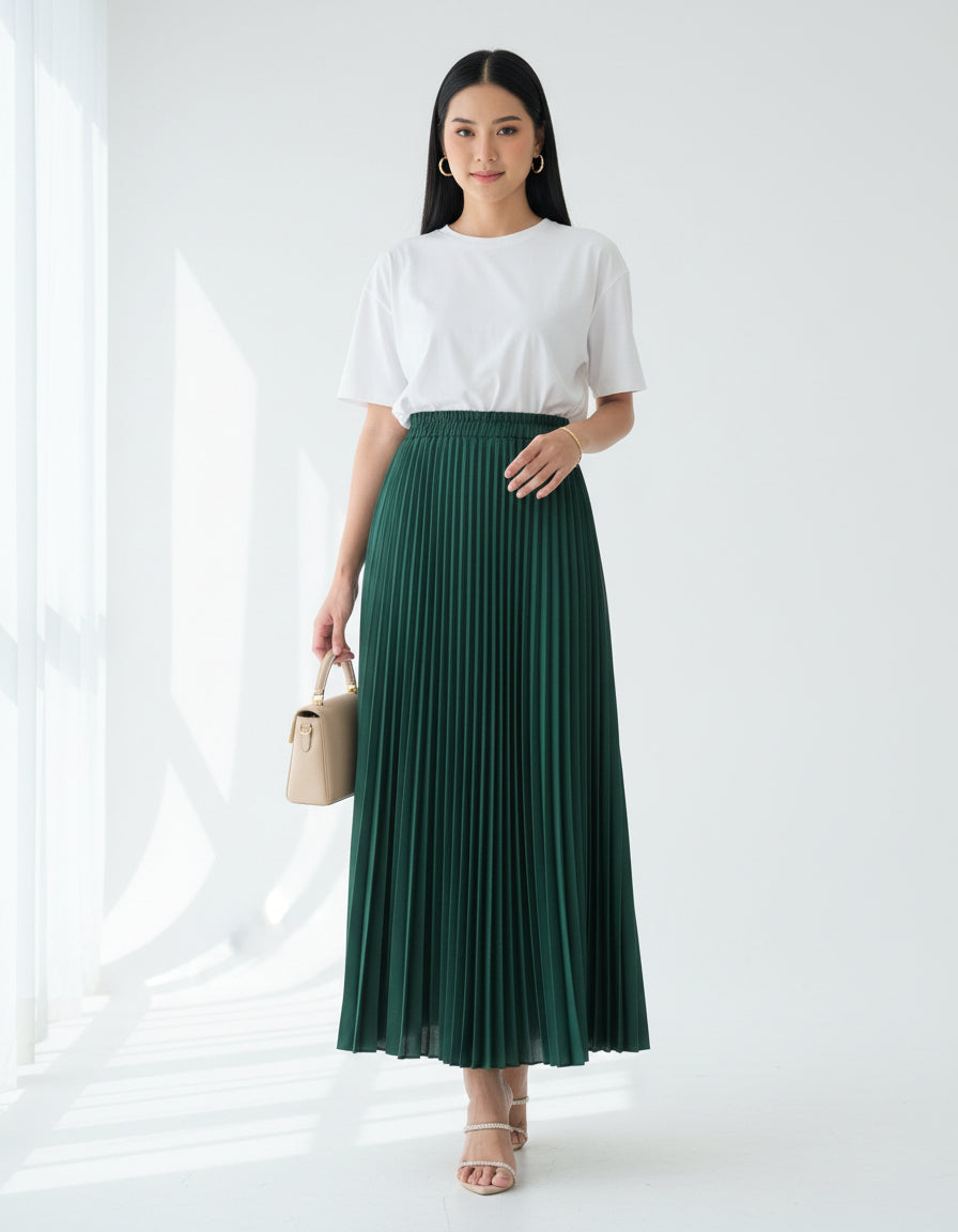 Elena Ironless Pleated Maxi Skirt