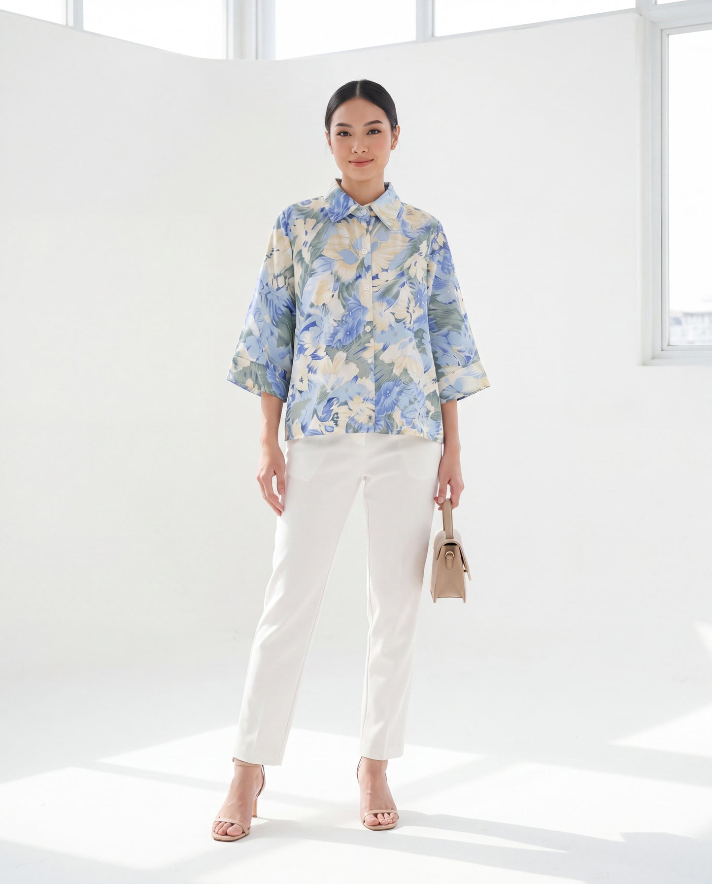 Tropical Pattern Button-Down Top