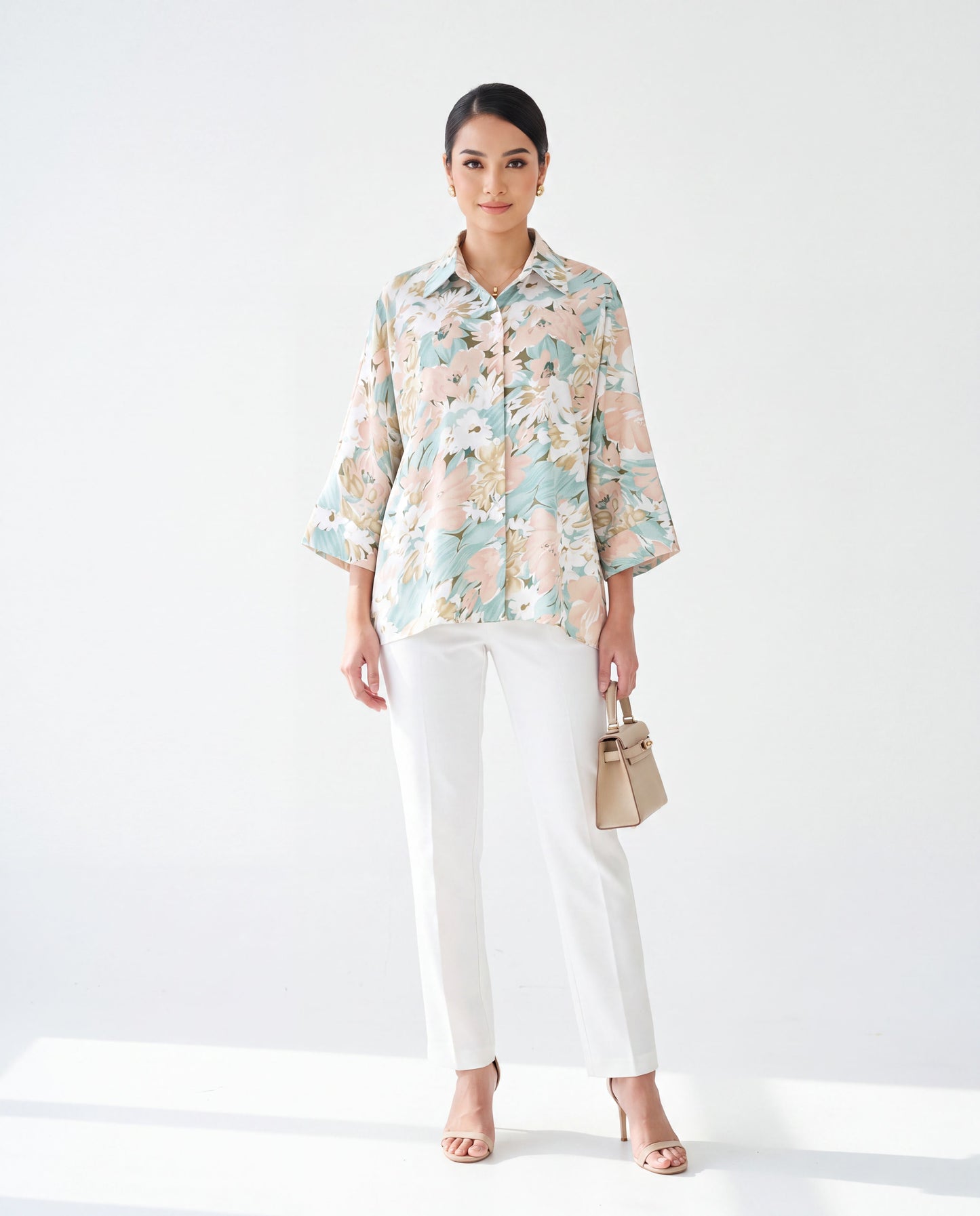 Tropical Pattern Button-Down Top