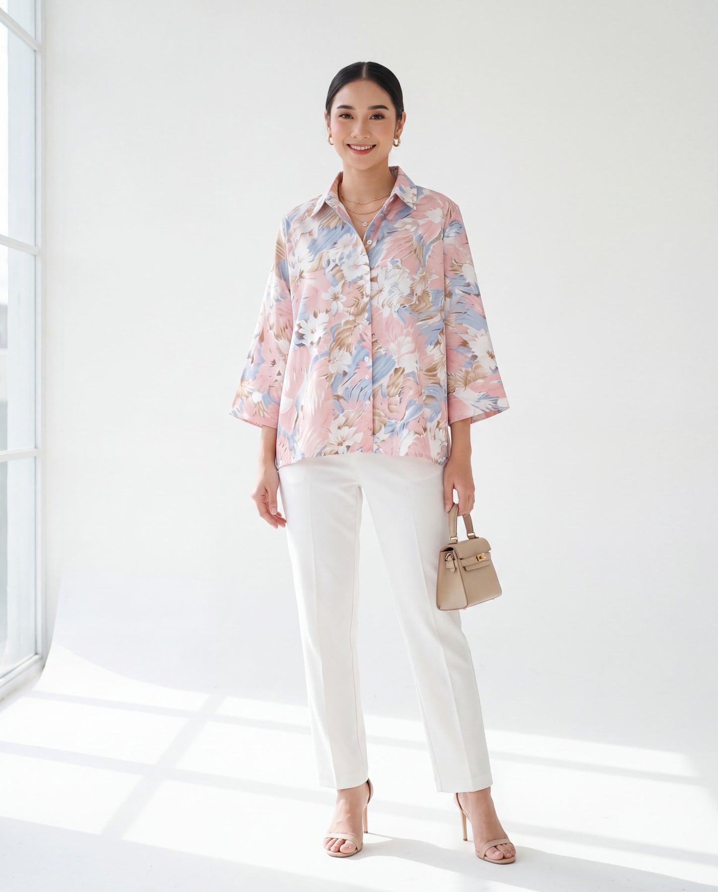Tropical Pattern Button-Down Top