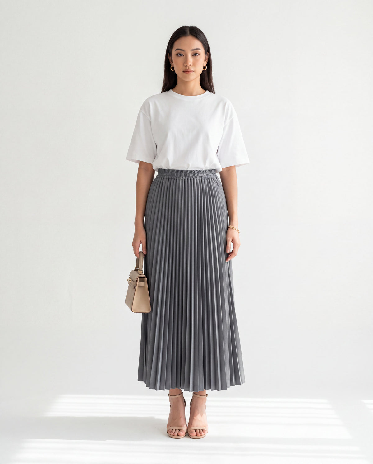 Elena Ironless Pleated Maxi Skirt