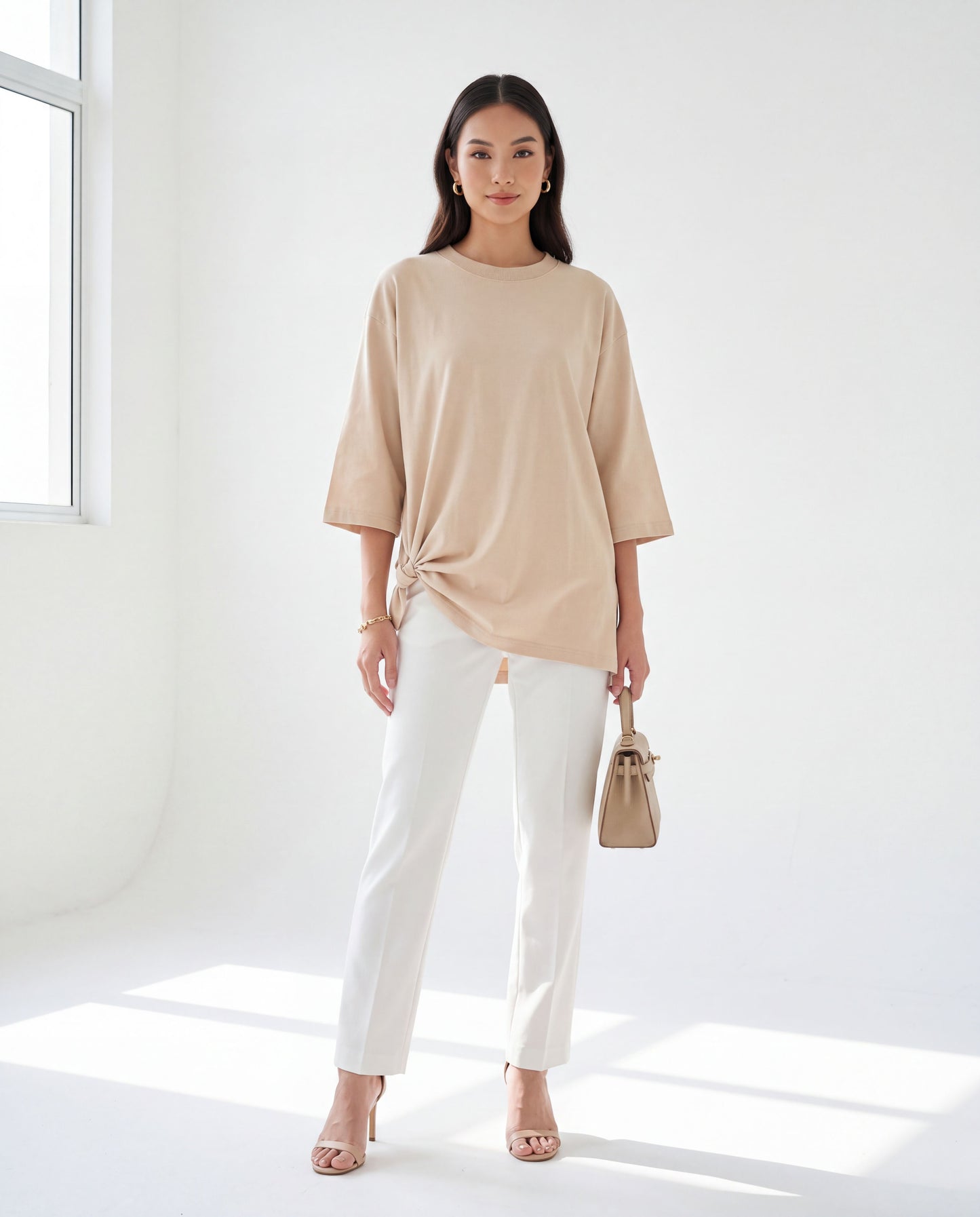 Plain 3/4 Sleeve Cotton T-Shirt
