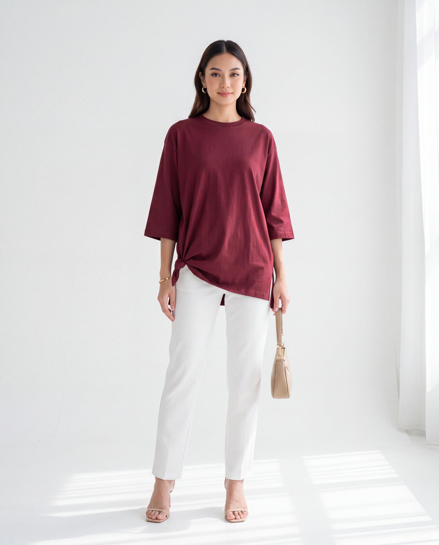 Plain 3/4 Sleeve Cotton T-Shirt