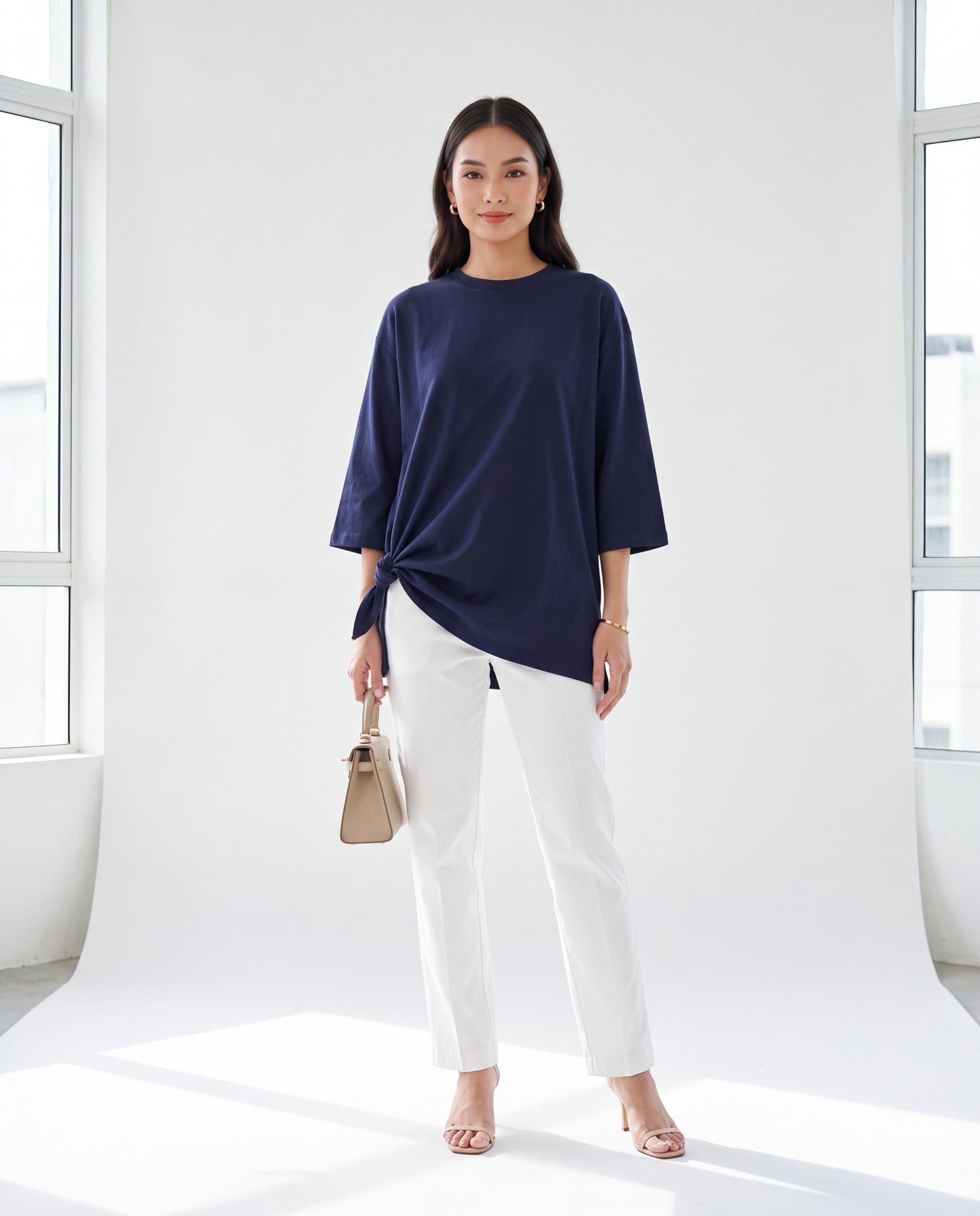 Plain 3/4 Sleeve Cotton T-Shirt