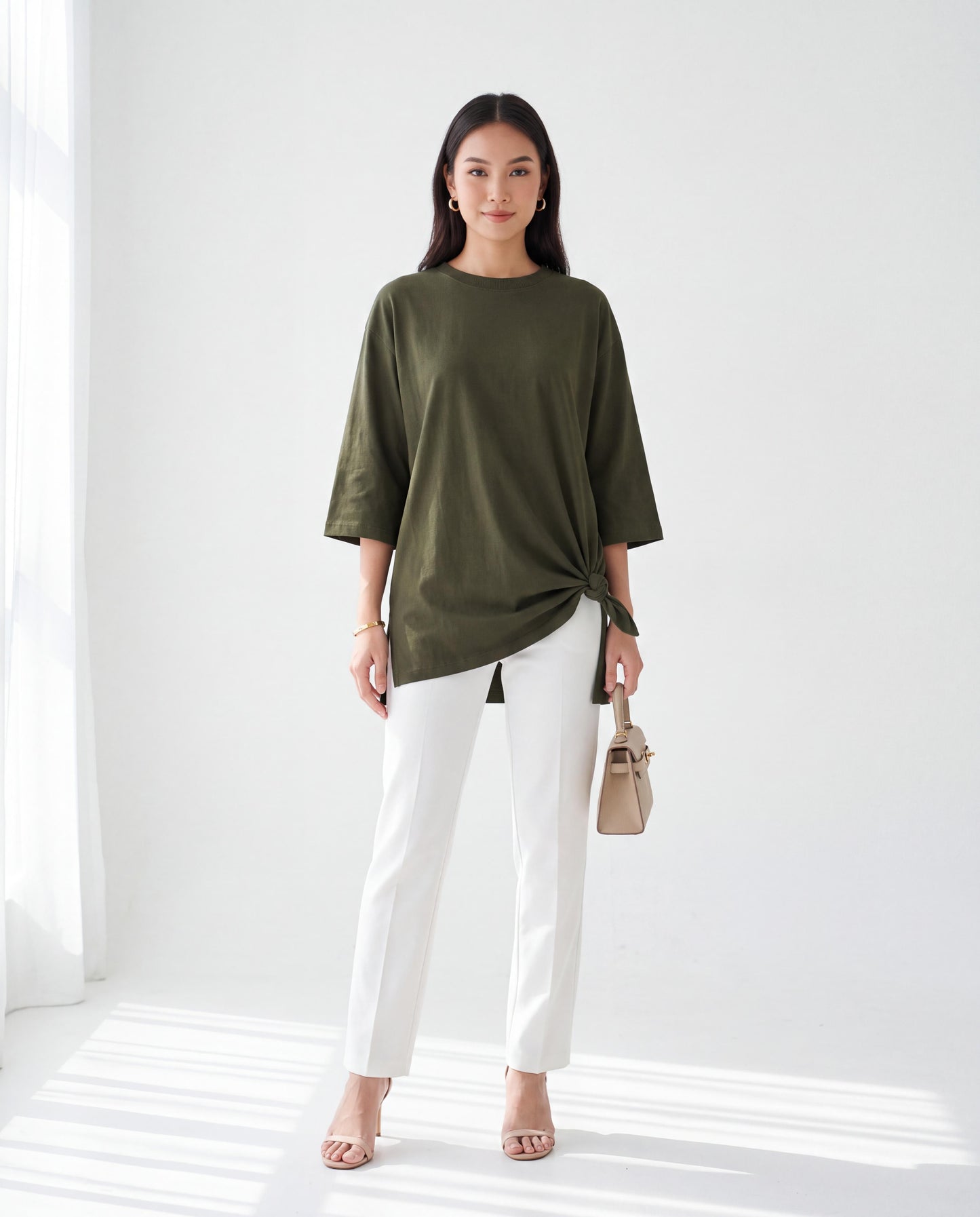 Plain 3/4 Sleeve Cotton T-Shirt