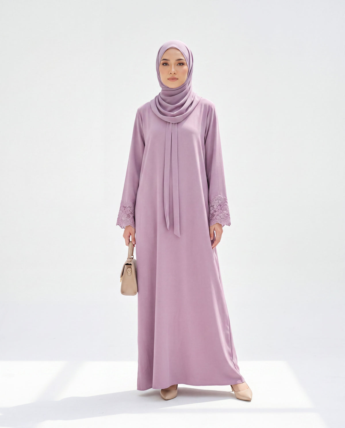 Aria Lace-Detailed Front-Tie Abaya