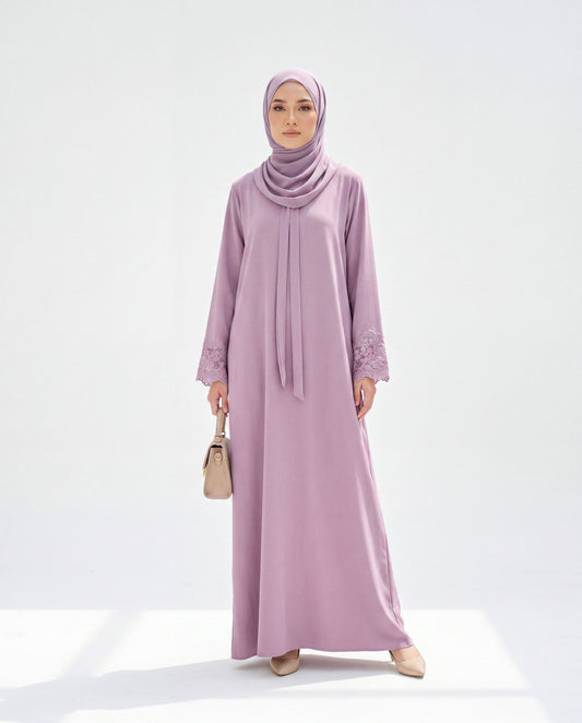 Aria Lace-Detailed Front-Tie Abaya