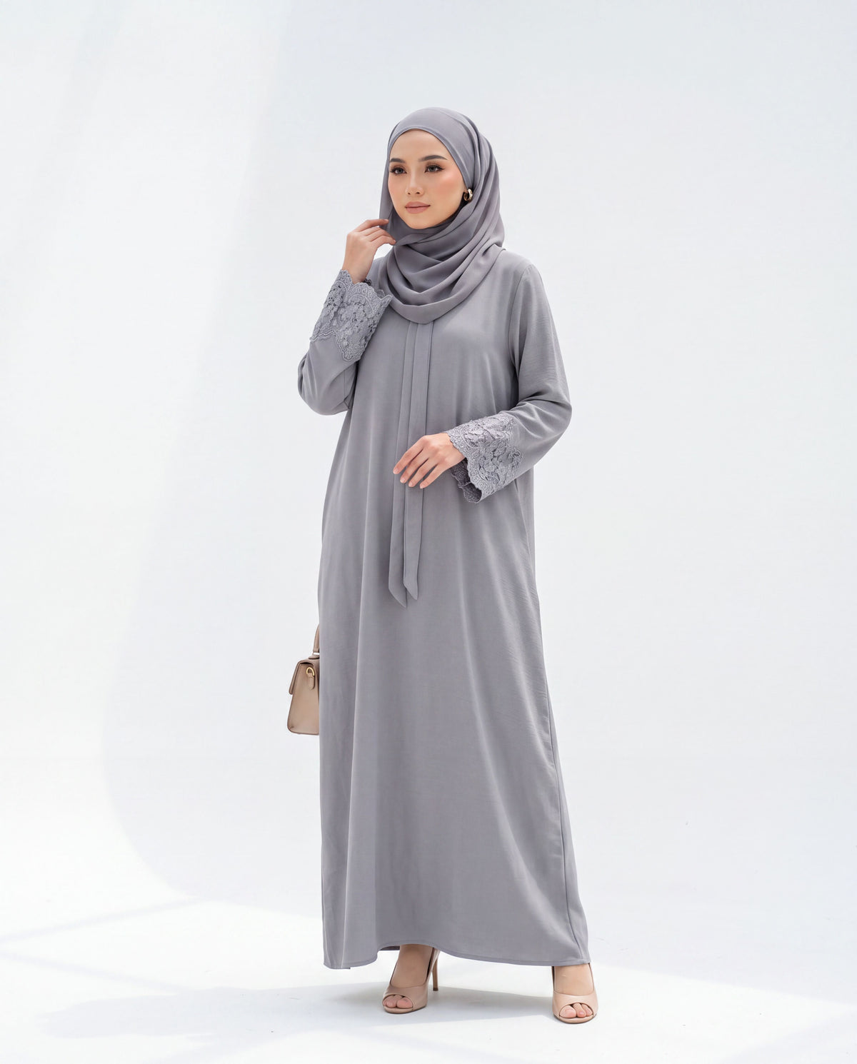 Aria Lace-Detailed Front-Tie Abaya