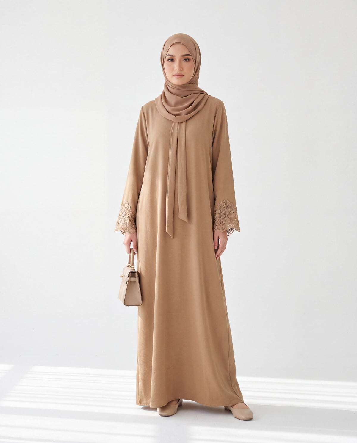 Aria Lace-Detailed Front-Tie Abaya