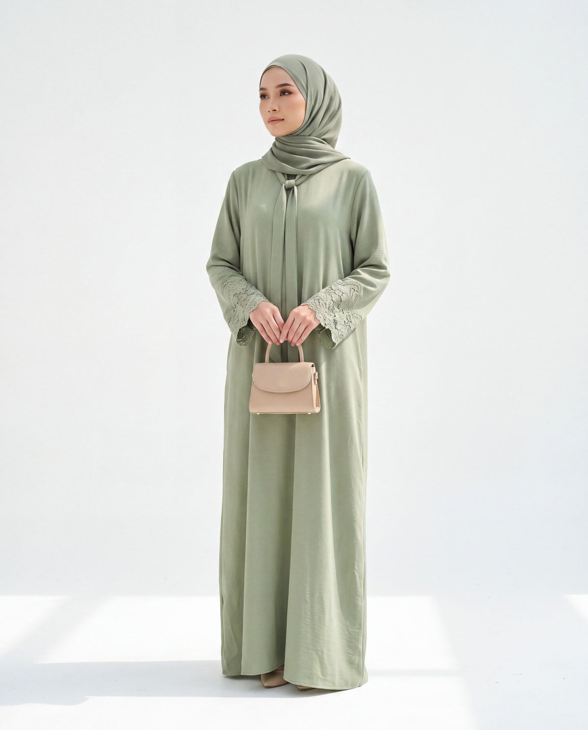 Aria Lace-Detailed Front-Tie Abaya