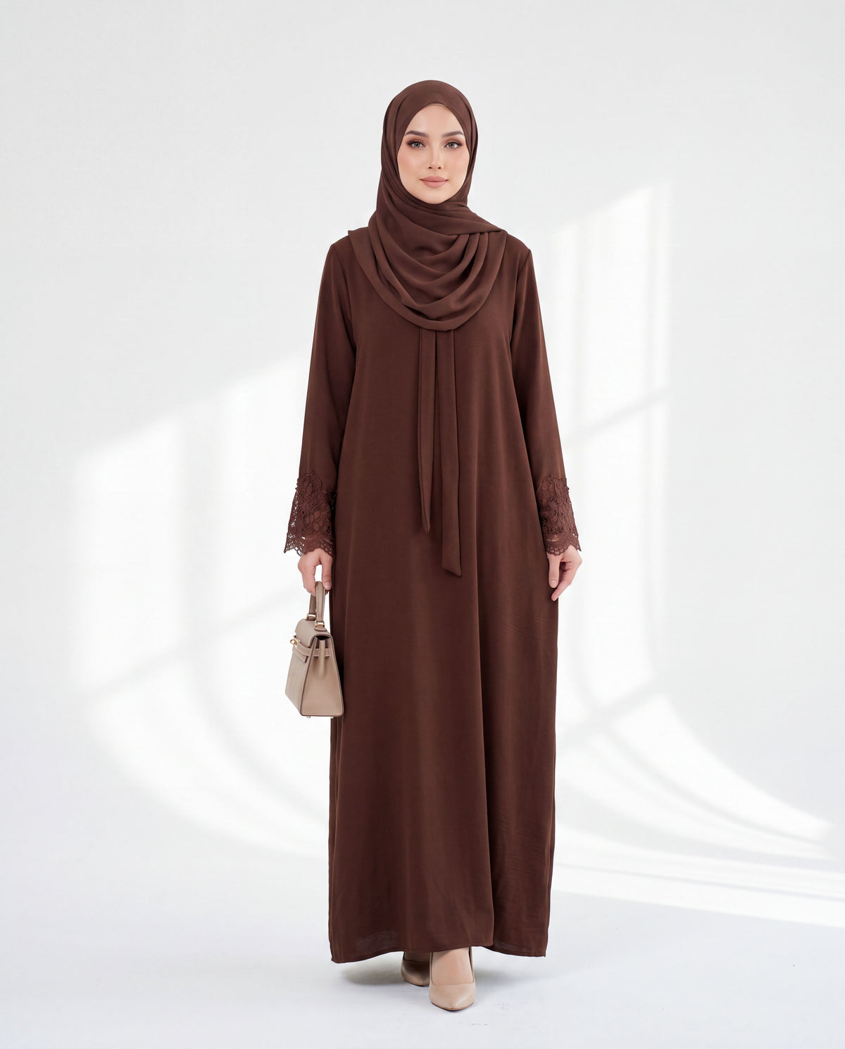 Aria Lace-Detailed Front-Tie Abaya