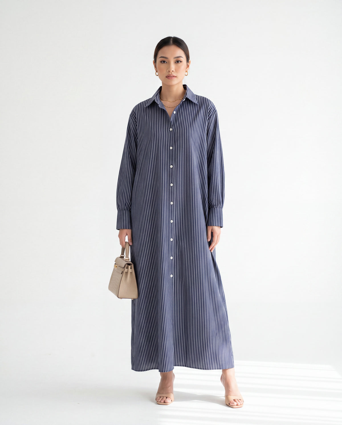 Classic Vertical Striped Dress Maxi