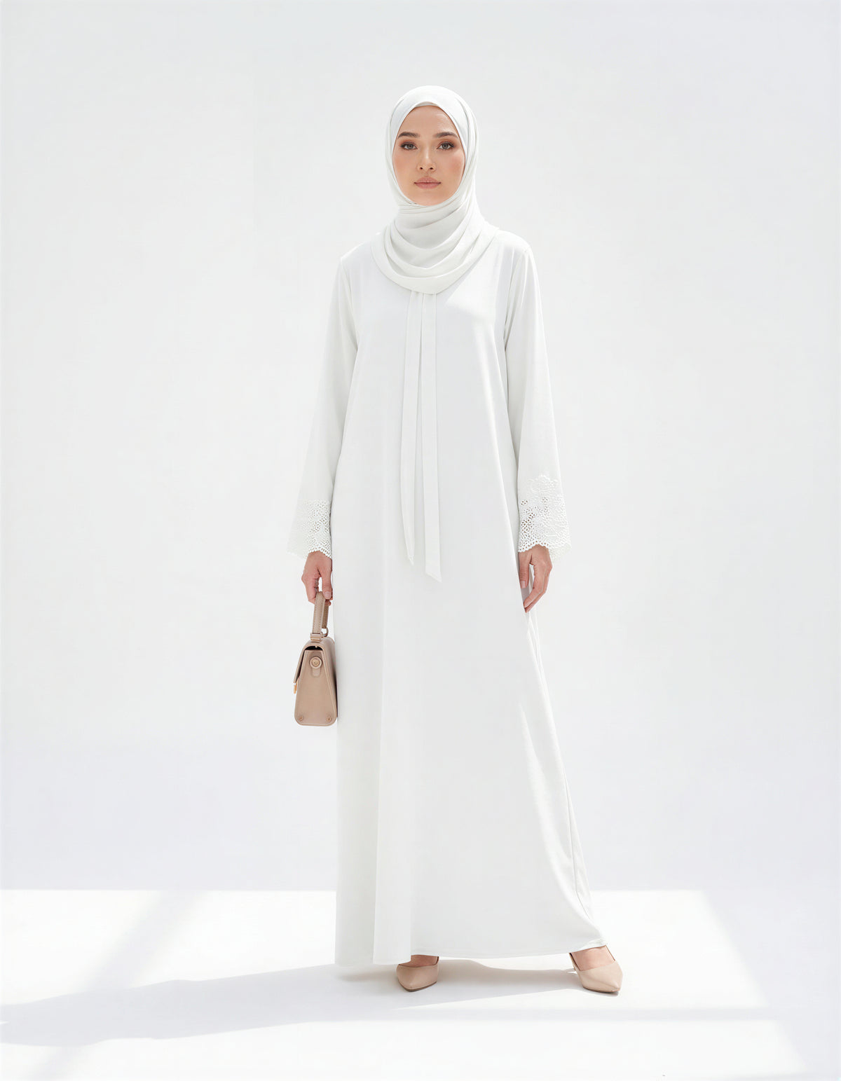 Aria Lace-Detailed Front-Tie Abaya